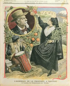Homage till Frederic Mistral (1830-1914) på femtioårsdagen av utgivningen av Mireille, illustration från Le Petit Journal, 30 maj 1909 av French School