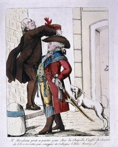 Honore Gabriel (Honore-Gabriel) Riqueti, greve av Mirabeau (1749-1791) bär aristokratins hatt av Abbé Maury förbereder sig för att åka till Aachen, sent 1700-tal av French School