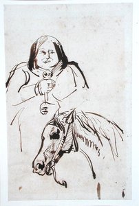 Honore de Balzac (1799-1850) och hans häst (penna och bläck på papper) av French School