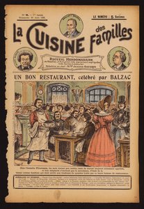 Honore de Balzac äter på restaurang Flicoteaux i Paris (kolorerad gravyr) av French School
