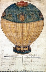 Luftballong av bröderna Montgolfier. Originalritning. 1782 av French School