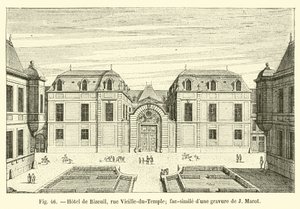Hotel de Bizeuil, rue Vieille-du-Temple; faksimil av en gravyr av J Marot av French School