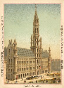 Hotel de Ville, Grand Place, Bryssel (chromolitho) av French School