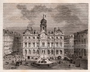 Hotel de Ville de Lyon - - gravyr i "" La France illustree: geografi, historia, statistisk administration"" av V.A. Malt-brunt. 1884 av French School