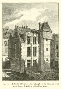 1400-talshotell, beläget i hörnet av rue Jean-Tison och rue de Bailleul, revs 1853 av French School