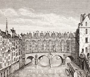 Hus på Saint-Michel-bron, Paris, 1875 av French School