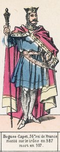 Hugues-Capet, Frankrikes 36:e kung, besteg tronen 987, dog 997 (färgad gravyr) av French School