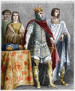Hugues den store (897-956) kröner Raoul eller Rodolphe av Bourgogne (cirka 890 - 936), hertig av Bourgogne och kung av Frankrike. Gravyr i "" Histoire De France En Cent-målningar av Paul Lehugeur "" 1891 av French School