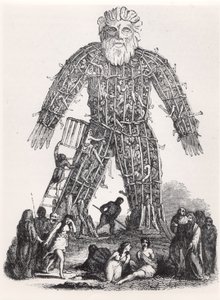 Människooffer av galliska druider i en flätad man, från Magasin Pittoresque, 1833 av French School