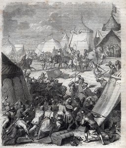 Hundraåriga kriget: Slaget vid Poitiers (1356). Gravyr i "" Påvarnas historia (...) Drottningkungens och kejsarnas brott genom århundradena" av Maurice Lachatre av French School