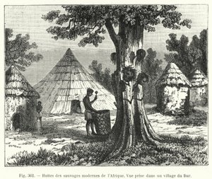 Hyddor av de moderna vildarna i Afrika (gravyr) av French School