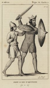 IX Century, regeringstid av Karl II, Pepin II, kung av Aquitaine (gravyr) av French School