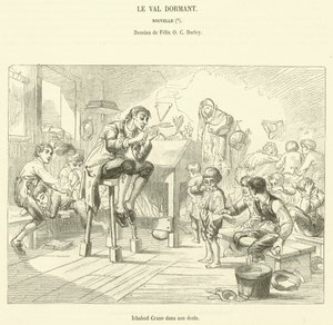 Ichabod Crane i sin skola (gravyr) av French School