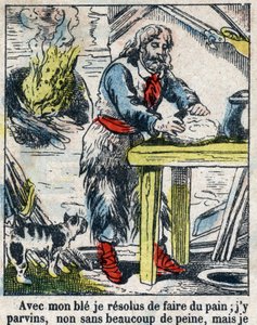 Illustration för Daniel Defoes bok (De foe) "" Robinson Crusoe"". Epinal avbildning från slutet av 1800-talet. av French School