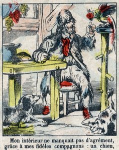 Illustration för Daniel Defoes bok (De foe) "" Robinson Crusoe"". Epinal avbildning från slutet av 1800-talet. av French School