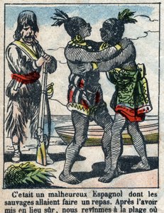 Illustration för Daniel Defoes bok (De foe) "" Robinson Crusoe"". Epinal avbildning från slutet av 1800-talet. av French School