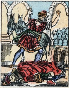 Illustration till sagorna om tusen och en natt. Ali-Baba (Ali Baba).Trästick från Imaging Pellerin - Epinal, sd. Sent 1800-tal. av French School