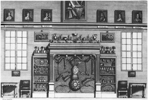 Illustration från Cabinet de la Bibliotheque Sainte-Genevieve av pastor Pere Claude Du Molinet (1620-87) 1692 av French School