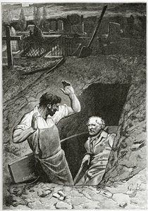 Illustration från Les Misérables, 1800-talet (bw gravyr) av French School