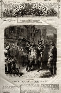 Illustration från ""The Thousand Un Fantomes""-romanen av Alexandre Dumas pere dök upp i "" The Bons Romans"" av 28/03/1865 av French School