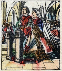 Illustration av Charles Perraults berättelse "Askungen eller den lilla glastofflan". Trästick av Imaging Pellerin - Epinal, sd. Sent 1800-tal. av French School