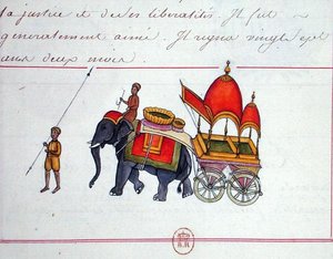 Illustration av en elefant som drar en vagn, tidigt 1800-tal (papper) av French School