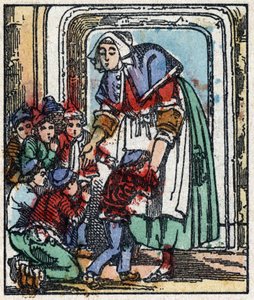 Illustration av berättelsen "" Le petit poucet "" av Charles Perrault. Trästick av Imaging Pellerin - Epinal, sd. Sent 1800-tal. av French School