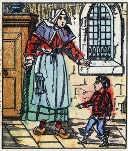 Illustration av berättelsen "" Le petit poucet "" av Charles Perrault. Trästick av Imaging Pellerin - Epinal, sd. Sent 1800-tal. av French School
