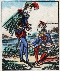 Illustration av berättelsen "The Adventures of Grand Flandrin"” Trästick från Imaging Pellerin - Epinal, sd. Sent 1800-tal. av French School