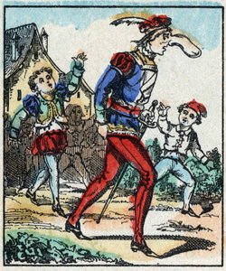 Illustration av berättelsen "The Adventures of Grand Flandrin"” Trästick från Imaging Pellerin - Epinal, sd. Sent 1800-tal. av French School