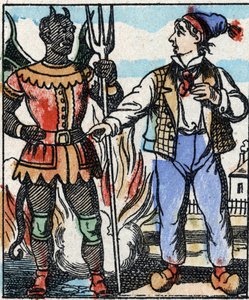 Illustration av berättelsen "" Djävulens gaffel "" Trästick från Imaging Pellerin - Epinal, sd. Sent 1800-tal. av French School
