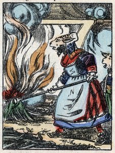 Illustration av berättelsen "Vargen, bocken och de sju biketterna" Trästick från Imaging Pellerin - Epinal, sd. Sent 1800-tal. av French School