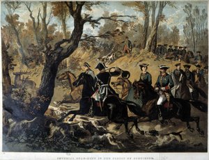Kejsarinnan Eugenie och Napoleon III: Jaktscen i Compiegne av French School