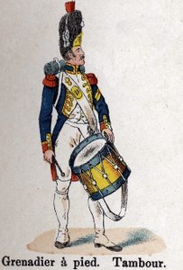 Imperial Guard Napoleon I: Grenadier till fots - Trumma. Tallrik från boken Les Uniformes de l