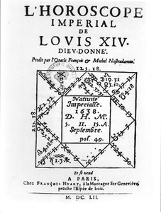 Ludvig XIV:s kejserliga horoskop (1638-1715) av Michel Nostradamus (1503-66) publicerat av Francois Huart i Paris 1652 av French School