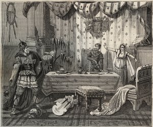 År 978 gick Lothaire (941-986), frankernas kung (Lothair) in i palatset för Otto II av det heliga riket (955-983) och hans hustru Theophano eller Theophanu eller Theophania Skleraina (655-991) i Aachen, men imperiale familj kunde fånga. illustration i av French School
