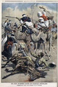På engelska Sahara: kamp mellan franska trupper sand touaregs, illustration från tidningen "" Le Petit Journal"" 17 mars av French School