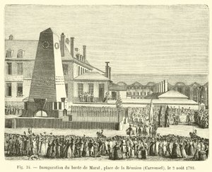 Invigning av bysten av Marat, Place de la Reunion, Carrousel, 2 augusti 1793 av French School