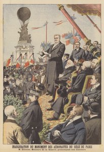 Invigning av monumentet till aeronauterna från Siege de Paris (färg litho) av French School