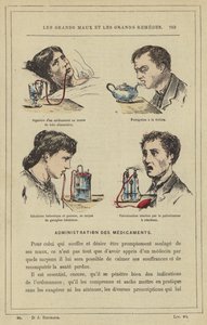 Förtäring av ett läkemedel med hjälp av matröret, rökning med tekanna, balsamsyra och gasinandning, med hjälp av inhalatorförgasaren, Reaktiv sprutning med reaktionssprutan (färg litho) av French School