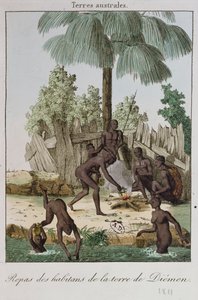 Invånare i Diemen förbereder en måltid, 1811 av French School
