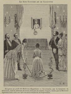 Initiering av en älskarinna i Egypten i den egyptiska riten (gravyr) av French School