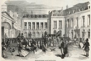 Interiör av den stora innergården på Hôtel des Postes i Paris - Gravyr i "Tableau-de-Paris" av Edmond Texier 1852 av French School