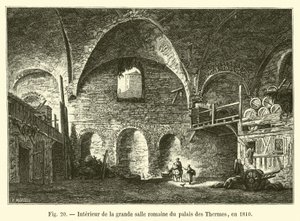 Interiör av den stora romerska salen i Palais des Thermes, 1810 av French School