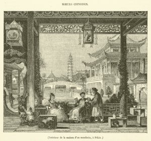 Interiör från ett mandarinhus i Peking (gravyr) av French School