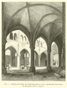 Interiör av de heliga oskyldiga kyrkan 1786; reproduktion av en teckning av Desmachy, Coll A Lenoir av French School