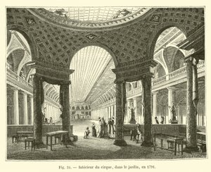Cirkusens interiör, i trädgården, 1791 av French School