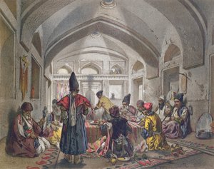 Interiör av en Caravanserai i Persien, mitten av artonhundratalet av French School