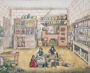 Interiör i ett franskt lantkök, sent 1800-tal av French School