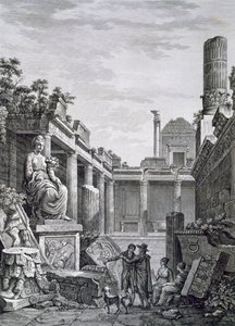 Interiör av de romerska baden, Nimes, från Antiquities of France: Vol I, Monuments of Nimes av French School
